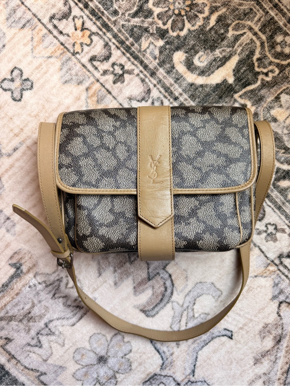Yves Saint Laurent Taupe Trim Gray Monogram Crossbody